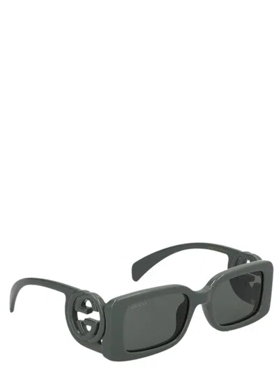 Gucci Rectangular Sunglasses With Cut-out Gg Detailing In Gray