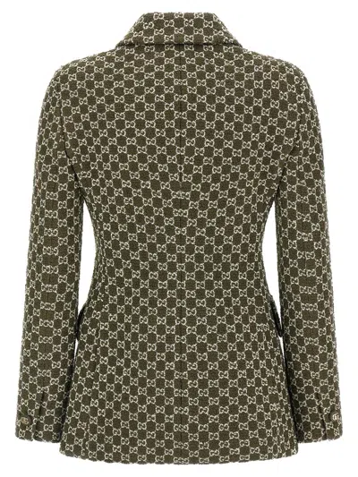 Gucci Monogram Patterned Cotton Blend Jacket In Green
