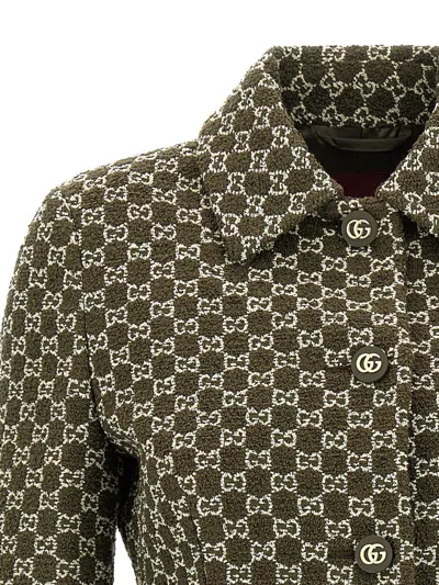 Gucci Monogram Patterned Cotton Blend Jacket In Green