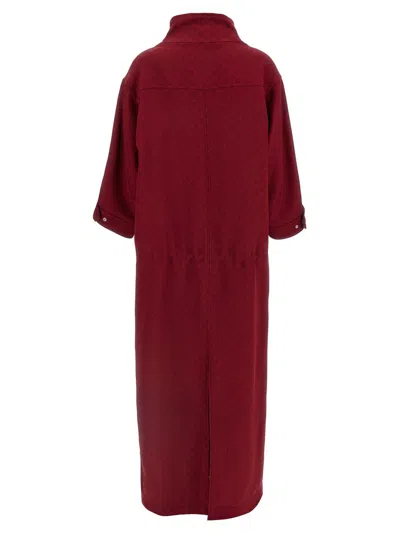 Gucci Monogram High Collar Long Length Jacket In Burgundy