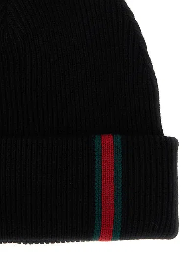 Gucci L Beanie Hat With Web Detail In Brown