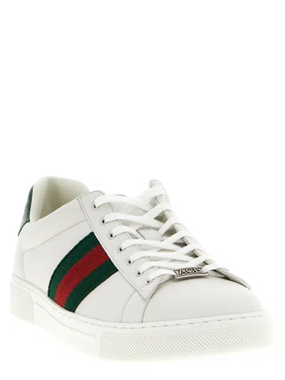 Gucci Ace Leather Sneakers With Lateral Web Band In Multi