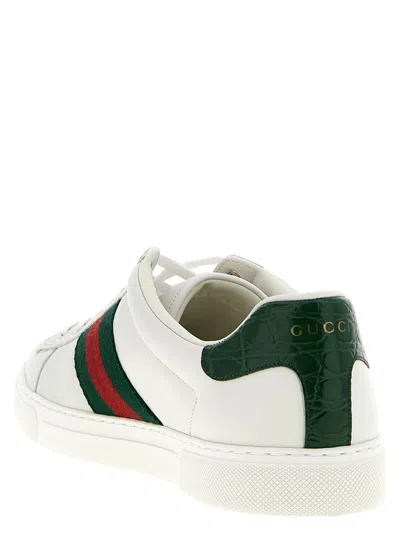 Gucci Ace Leather Sneakers With Lateral Web Band In Multi