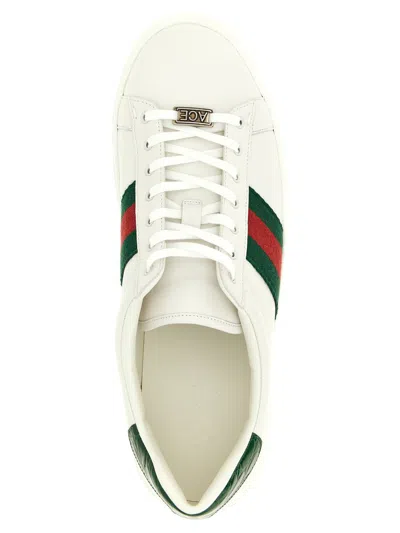 Gucci Ace Leather Sneakers With Lateral Web Band In Multi