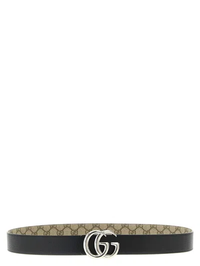 Gucci Gg Fabric Reversible Gg Marmont Belt In Brown
