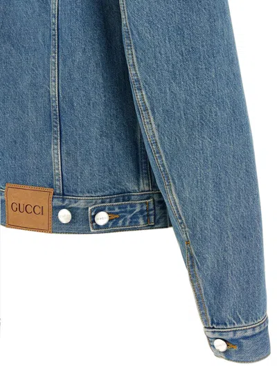 Gucci Light Blue Jacket With Gg Logo Print On The Front In Denim Man In Black