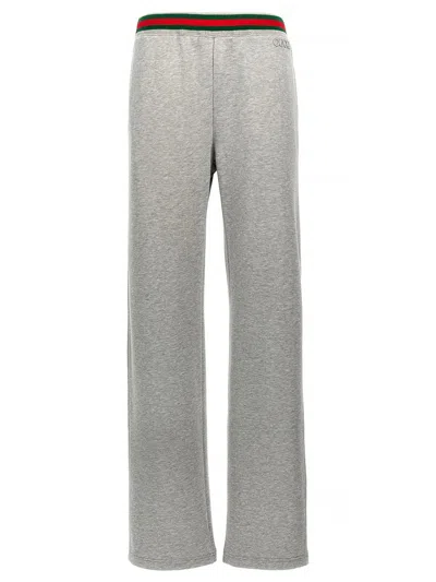 Gucci Women Cotton Jersey Jogging Pants With Web Detail In Gray