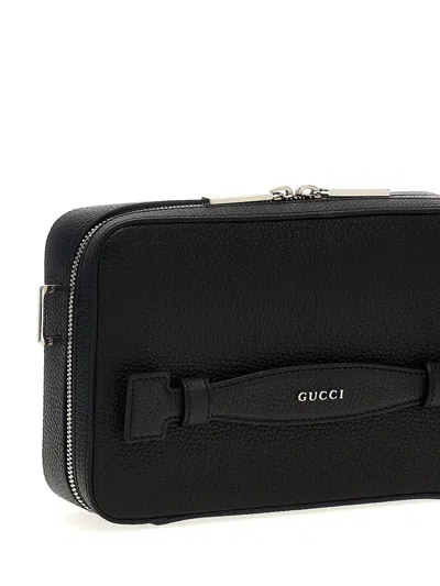 Gucci Logo Leather Shoulder Strap Crossbody Bags Black In Black