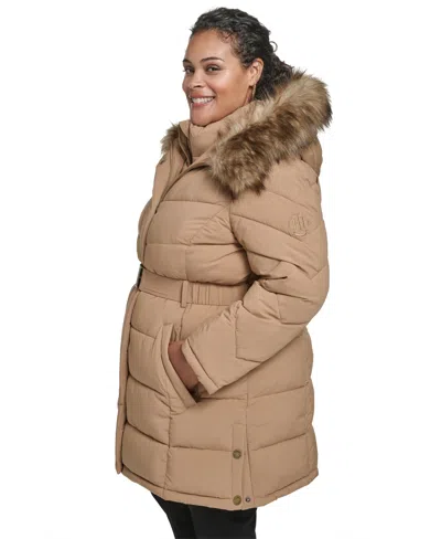 Tommy Hilfiger Plus Size Hooded Puffer Coat In Brown