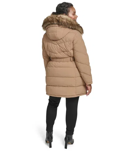 Tommy Hilfiger Plus Size Hooded Puffer Coat In Brown