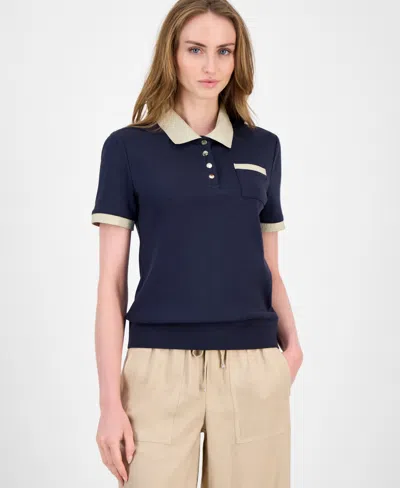 Tommy Hilfiger Women's Cotton Shine-collar Polo Top In Blue