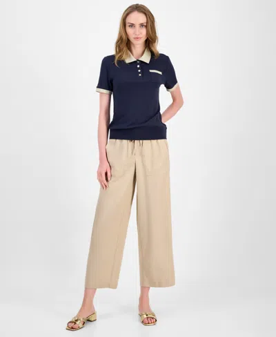 Tommy Hilfiger Women's Cotton Shine-collar Polo Top In Blue