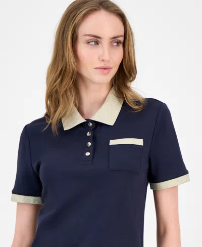 Tommy Hilfiger Women's Cotton Shine-collar Polo Top In Blue