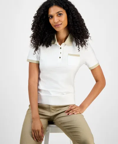 Tommy Hilfiger Women's Cotton Shine-collar Polo Top In White