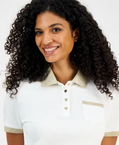 Tommy Hilfiger Women's Cotton Shine-collar Polo Top In White