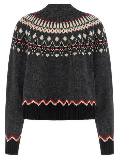 Alanui Grey Fair Isle Patterned Turtleneck Jumper In Animal Print
