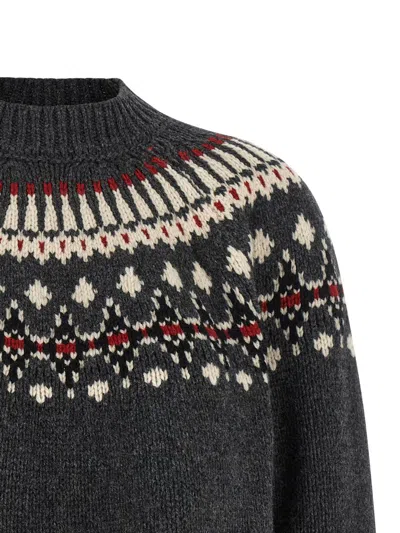 Alanui Grey Fair Isle Patterned Turtleneck Jumper In Animal Print