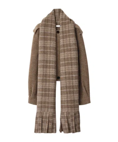 Burberry Wool-blend Jacket With Scarf In Brown