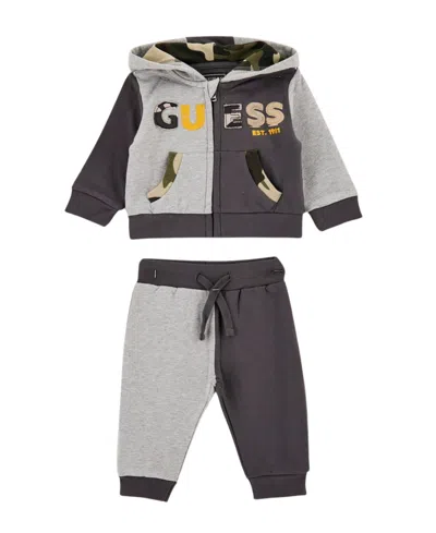 Guess Baby Boys 2-piece Two-tone Long-sleeve Top And Pant Set In Multi