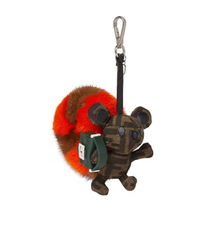 Fendi Multicolored Mink And Ff Canvas Charm In Brown