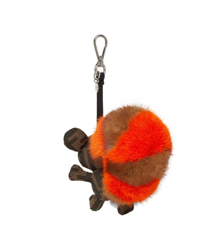 Fendi Multicolored Mink And Ff Canvas Charm In Brown