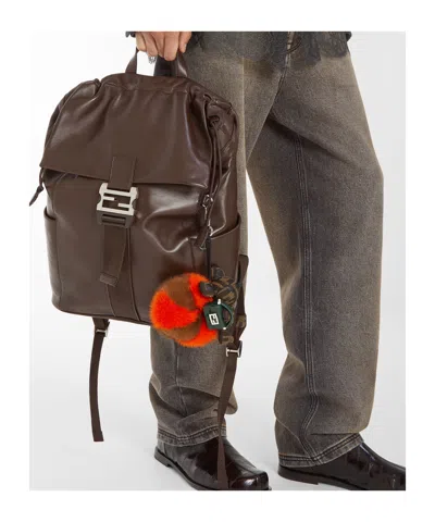 Fendi Multicolored Mink And Ff Canvas Charm In Brown
