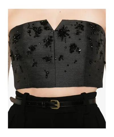 Alberta Ferretti Peserico Ebony Brown Virgin Wool Two-fabrics Dress In Black