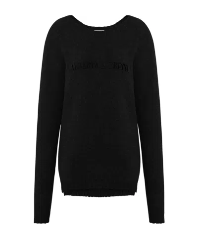 Alberta Ferretti Long Sleeve Crew Neck Knitwear Top In Black