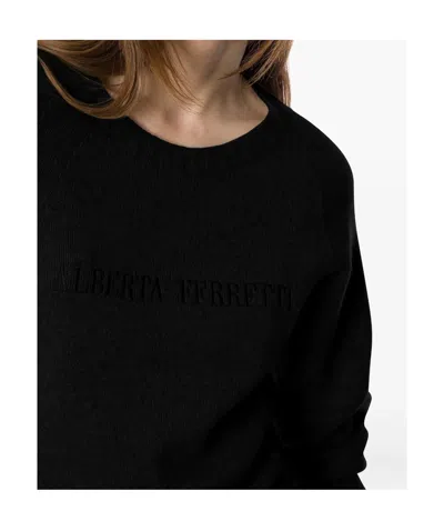 Alberta Ferretti Long Sleeve Crew Neck Knitwear Top In Black
