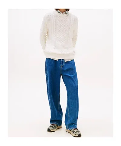 Tommy Hilfiger Tommy Badge Cable Knit Slim Jumper In Neutral