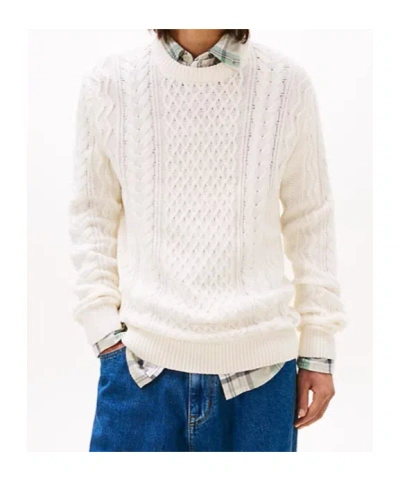 Tommy Hilfiger Tommy Badge Cable Knit Slim Jumper In Neutral