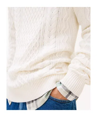 Tommy Hilfiger Tommy Badge Cable Knit Slim Jumper In Neutral