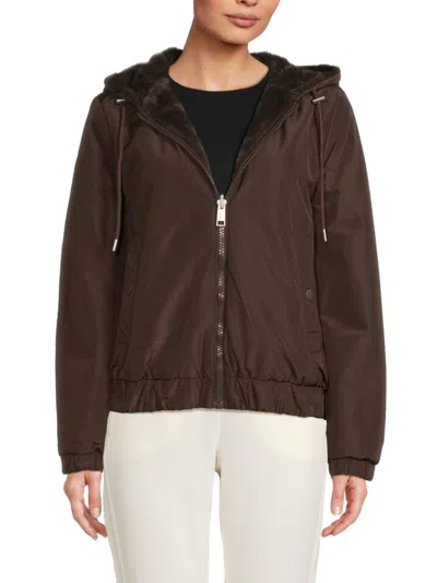 Andrew Marc Dalby Reversible Hooded Jacket In Brown