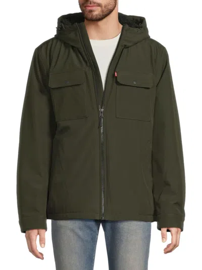 Levi's Men's Work Stormshell Faux Fur-lined Hooded Jacket In Green