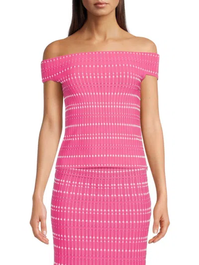 Alexander Mcqueen Open-knit Off-shoulder Top In Pink