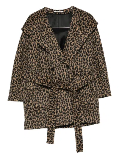Tagliatore Belted Animal-pattern Coat In Multi