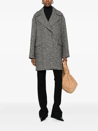 Tagliatore Herringbone Double-breasted Coat In Gray