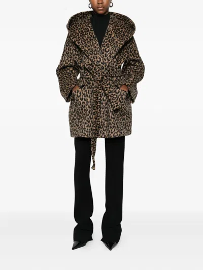 Tagliatore Belted Animal-pattern Coat In Multi