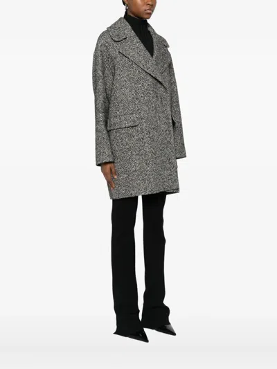 Tagliatore Herringbone Double-breasted Coat In Gray