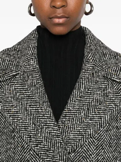 Tagliatore Herringbone Double-breasted Coat In Gray