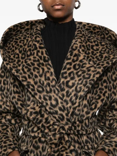 Tagliatore Belted Animal-pattern Coat In Multi