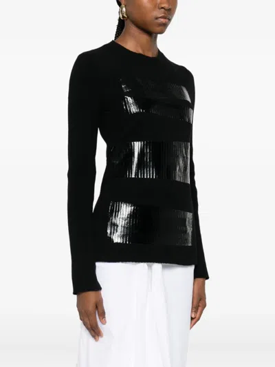 Mm6 Maison Margiela Knitwear With Glossy Panel And Ribbed Texture In Black