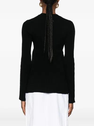 Mm6 Maison Margiela Knitwear With Glossy Panel And Ribbed Texture In Black