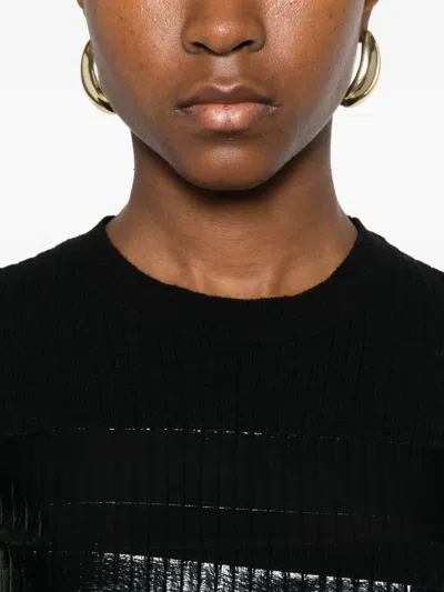 Mm6 Maison Margiela Knitwear With Glossy Panel And Ribbed Texture In Black