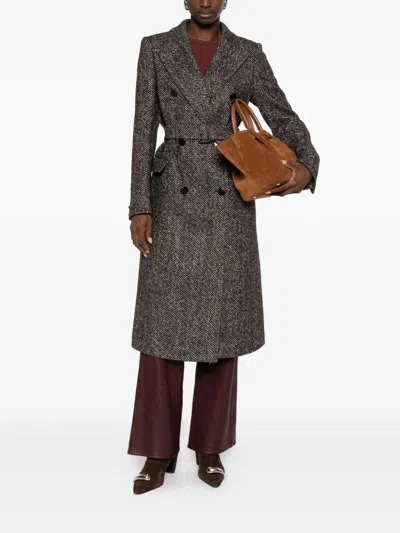 Tagliatore Herringbone Double-breasted Wool Coat In Gray