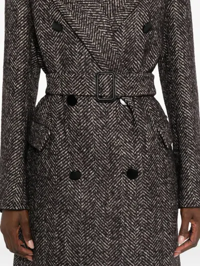 Tagliatore Herringbone Double-breasted Wool Coat In Gray