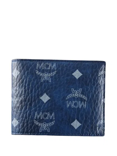 Mcm Aren Bifold Monogram Wallet In Blue
