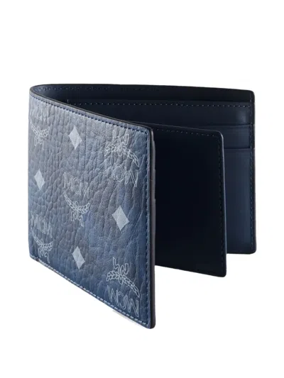 Mcm Aren Bifold Monogram Wallet In Blue