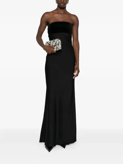 Max Mara Baia Velvet-trimmed Satin Bustier Gown In Black