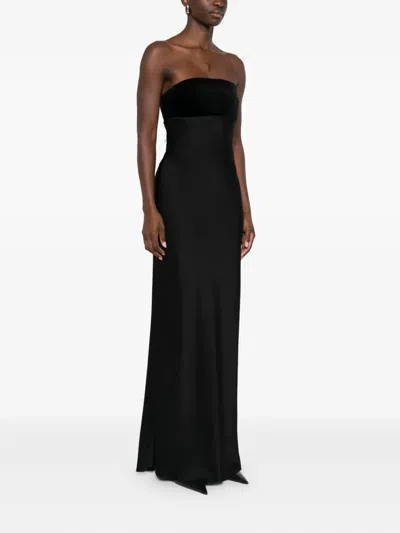 Max Mara Baia Velvet-trimmed Satin Bustier Gown In Black